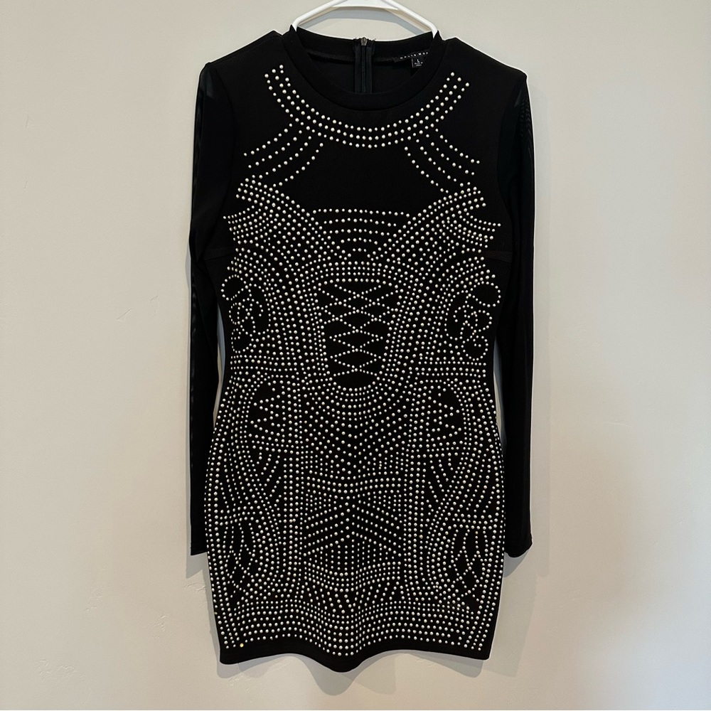 Black Studded Coctail/Semi Formal Dress w Mesh Sleeve